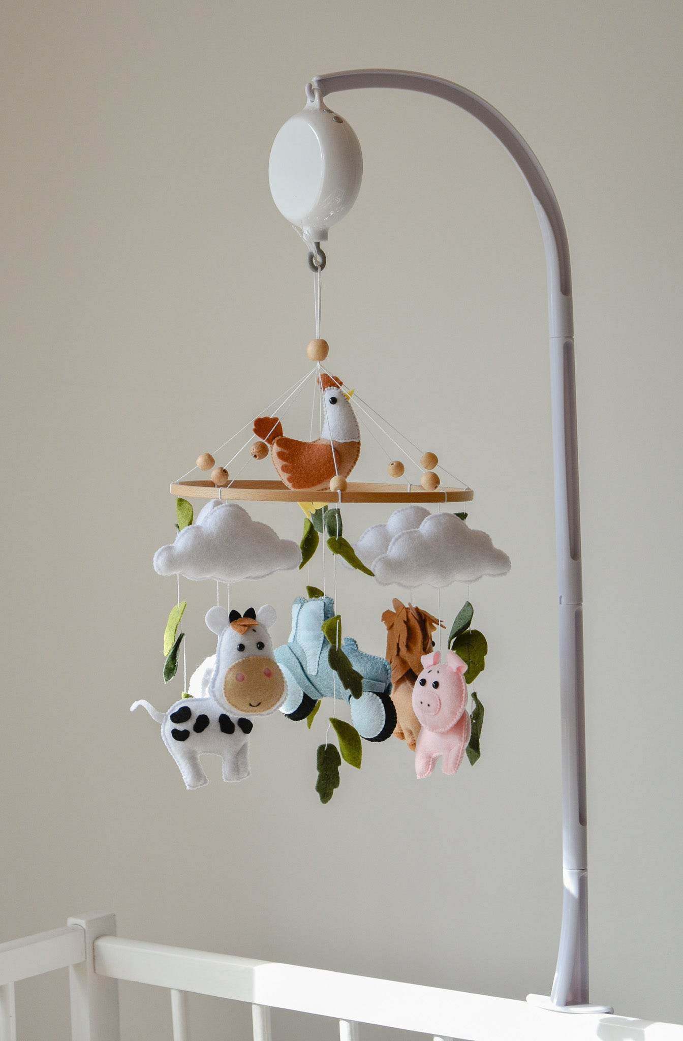Fluffy felt clouds and butterflys handmade baby nursery mobile - Minidreams Decor