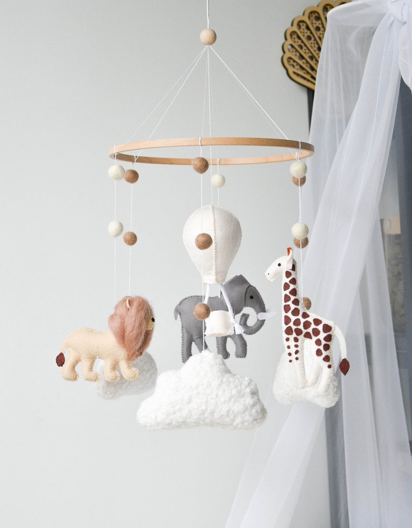 Safari-Themed Boucle handmade Baby crib Mobile - Minidreams Decor