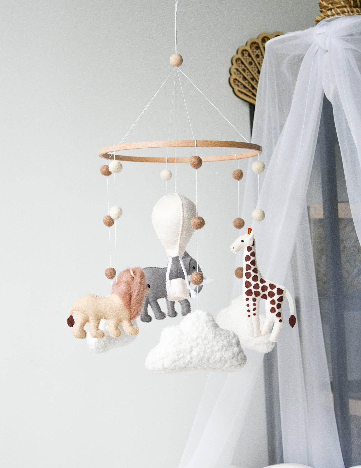 Safari-Themed Boucle handmade Baby crib Mobile - Minidreams Decor