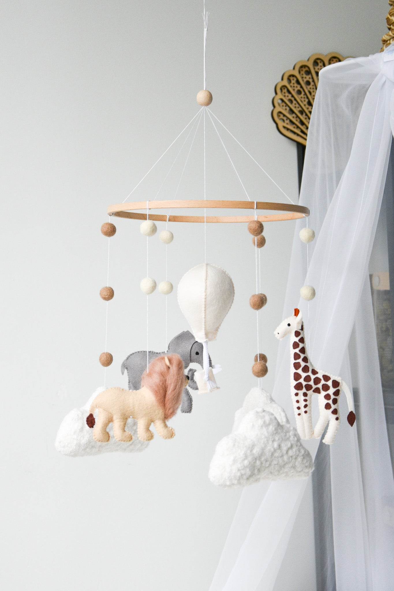 Safari-Themed Boucle handmade Baby crib Mobile - Minidreams Decor