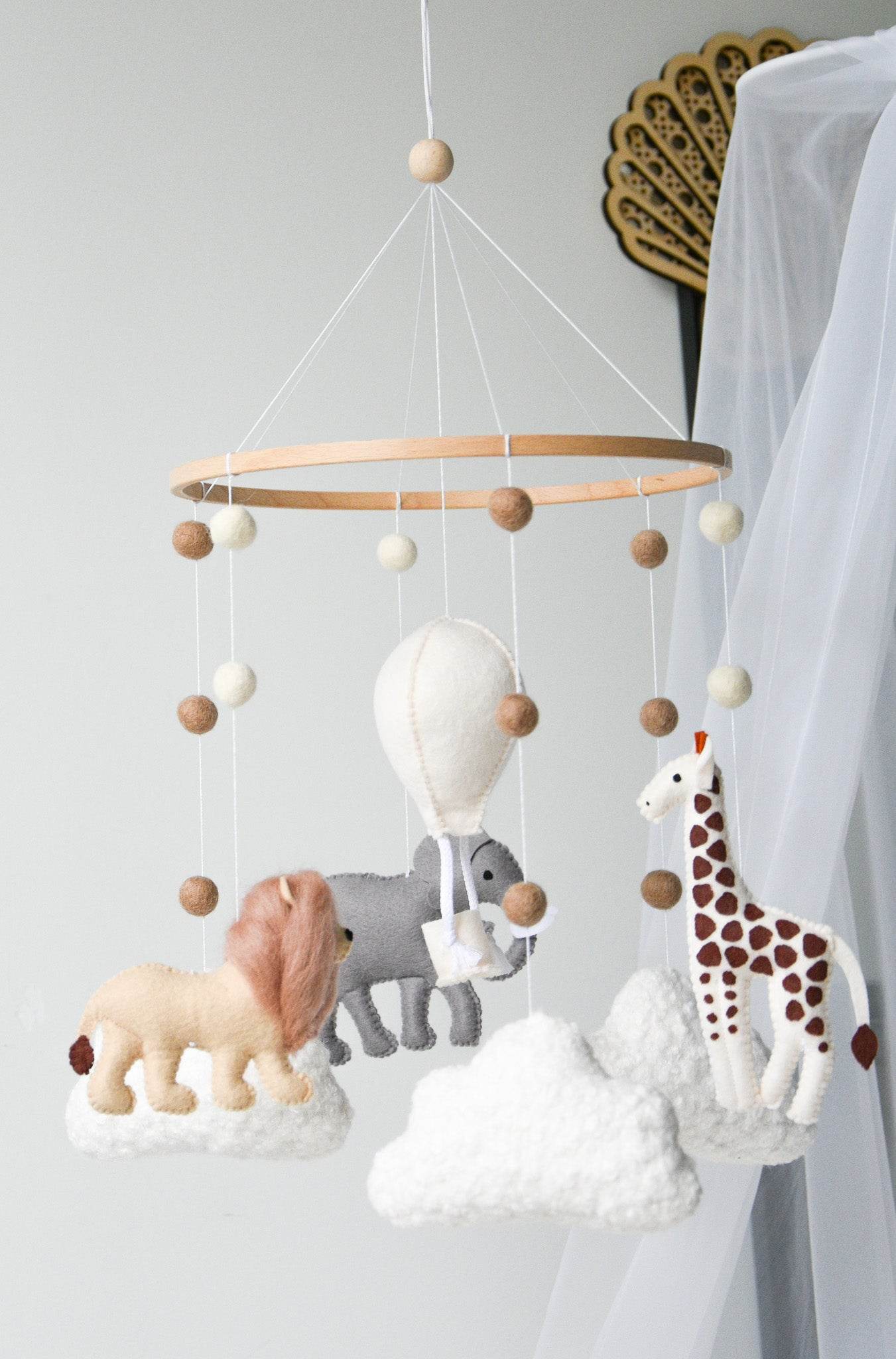 Safari-Themed Boucle handmade Baby crib Mobile - Minidreams Decor