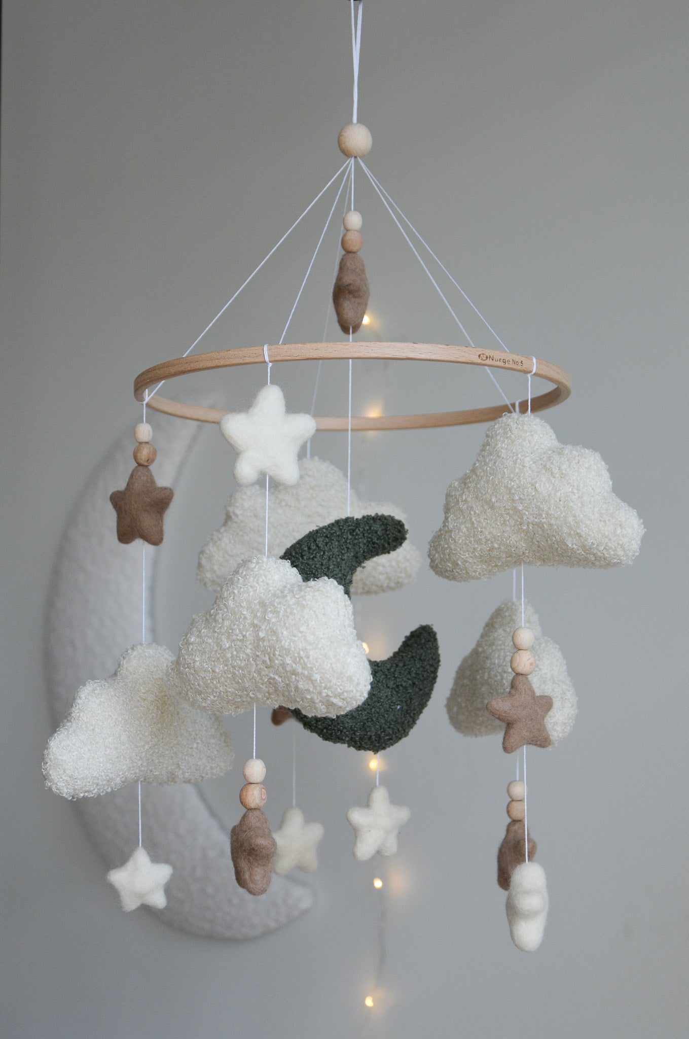 Boucle clouds and moon baby nursery mobile