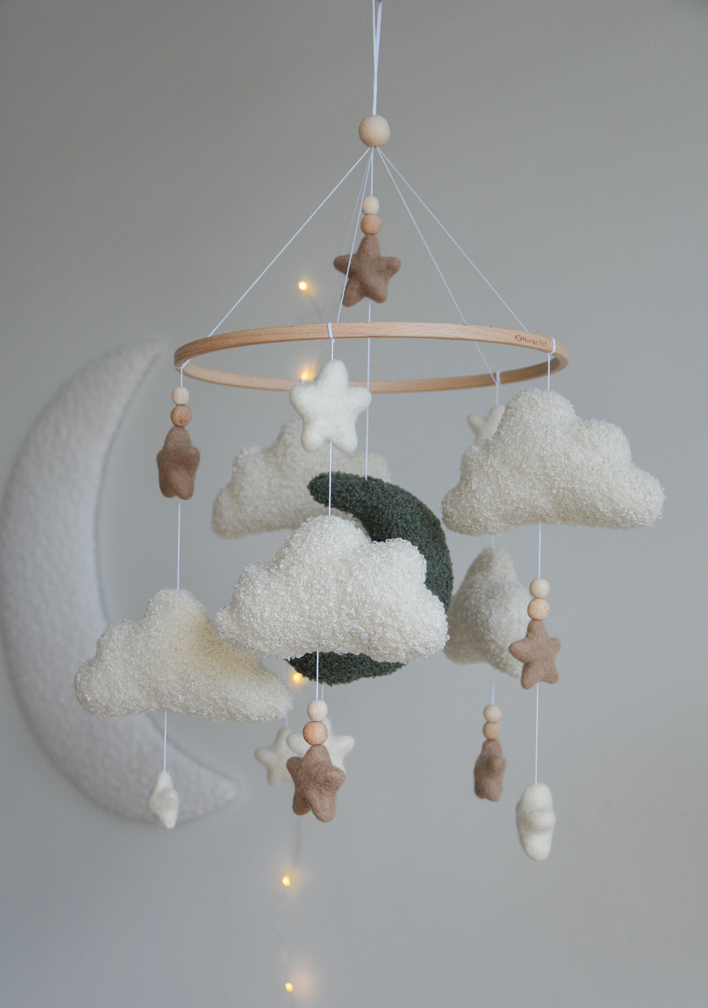 Boucle clouds and moon baby nursery mobile