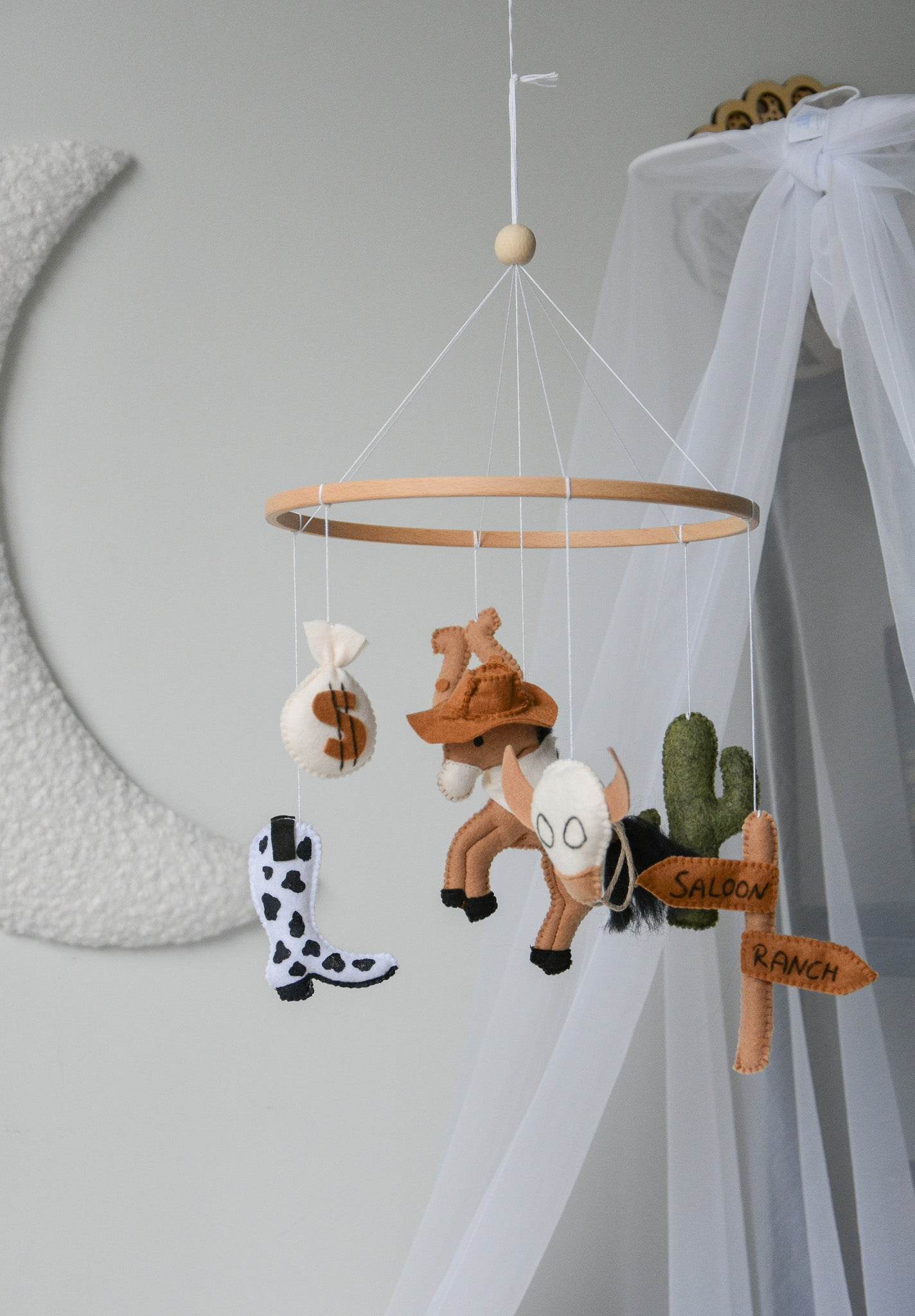 Wild West cowboy ranch themed handmade felt baby mobile - Minidreams Decor