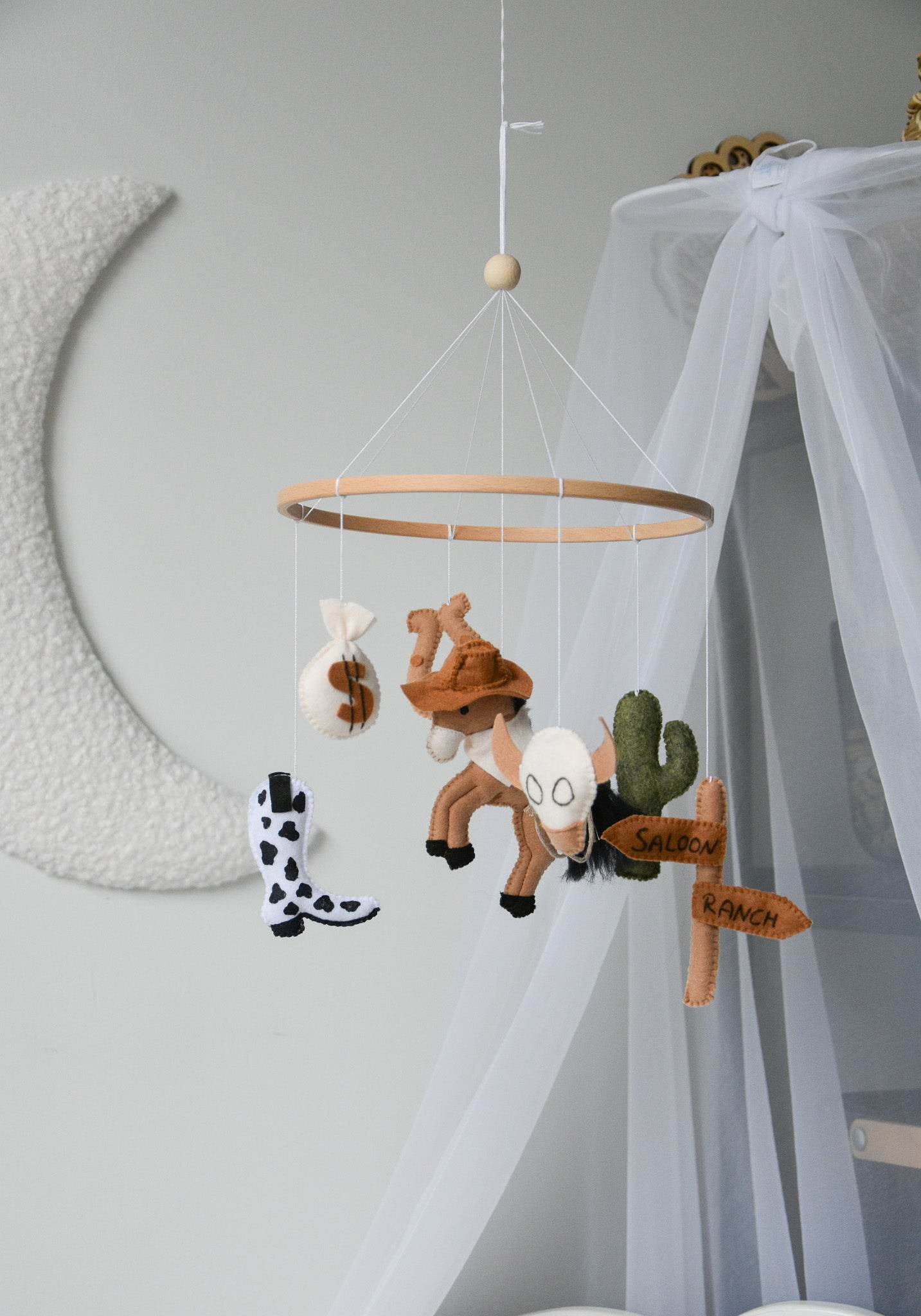 Wild West cowboy ranch themed handmade felt baby mobile - Minidreams Decor