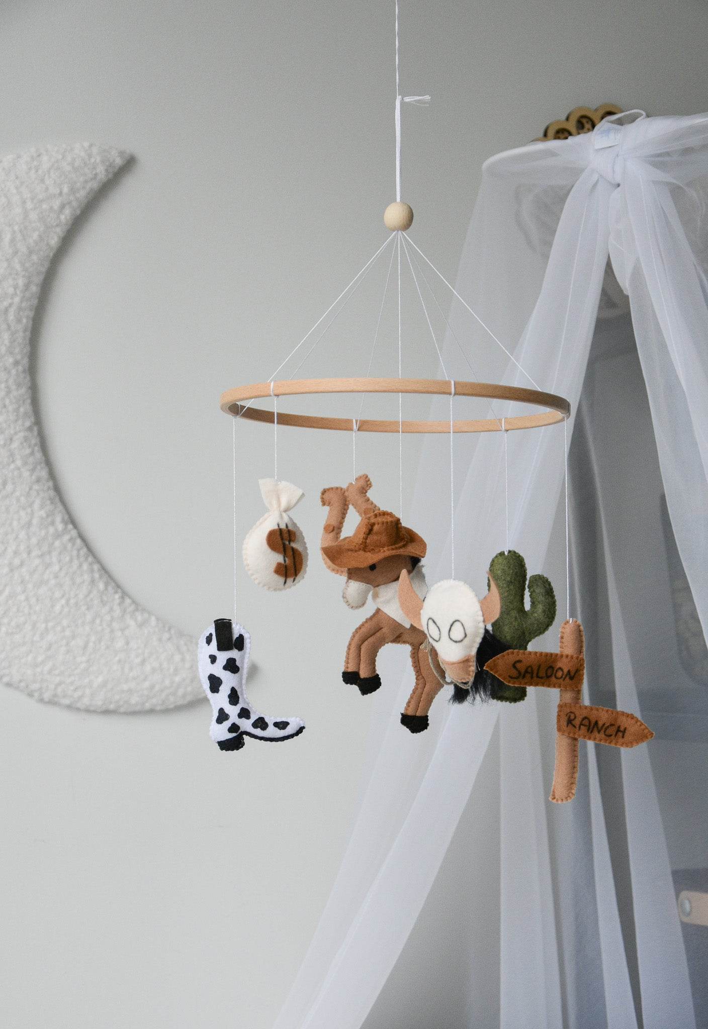 Wild West cowboy ranch themed handmade felt baby mobile - Minidreams Decor