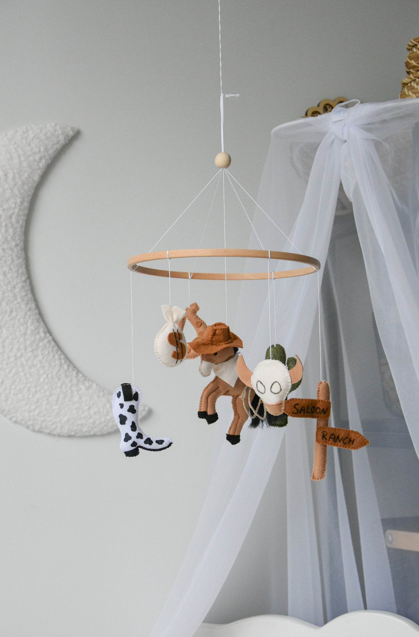 Wild West cowboy ranch themed handmade felt baby mobile - Minidreams Decor