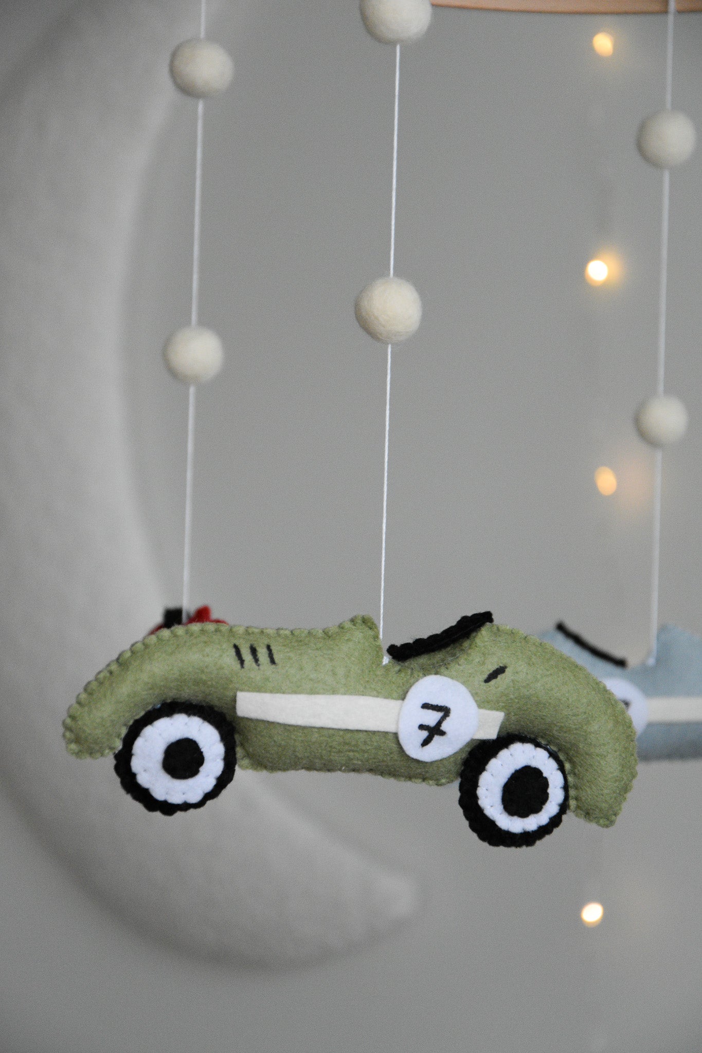 Handmade old school racing cars baby mobile, Neutral nursery mobile, Retro racing baby crib mobile