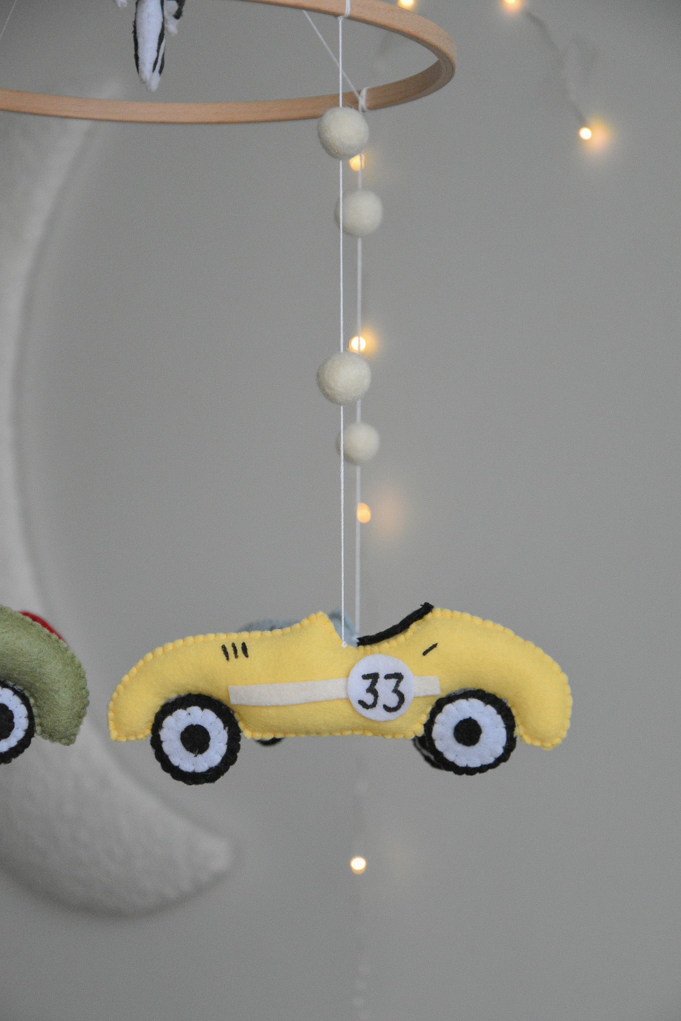 Handmade old school racing cars baby mobile, Neutral nursery mobile, Retro racing baby crib mobile