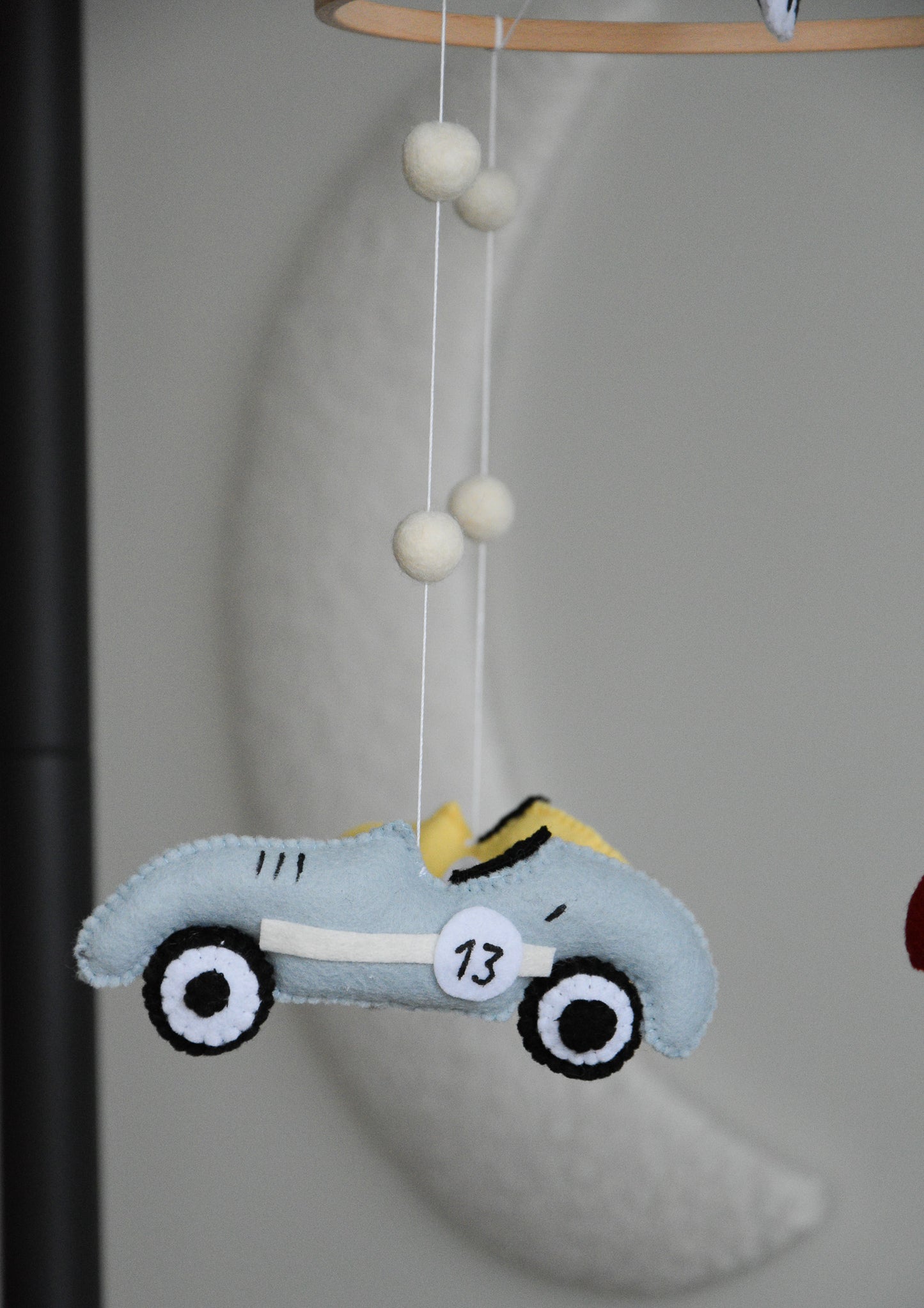 Handmade old school racing cars baby mobile, Neutral nursery mobile, Retro racing baby crib mobile
