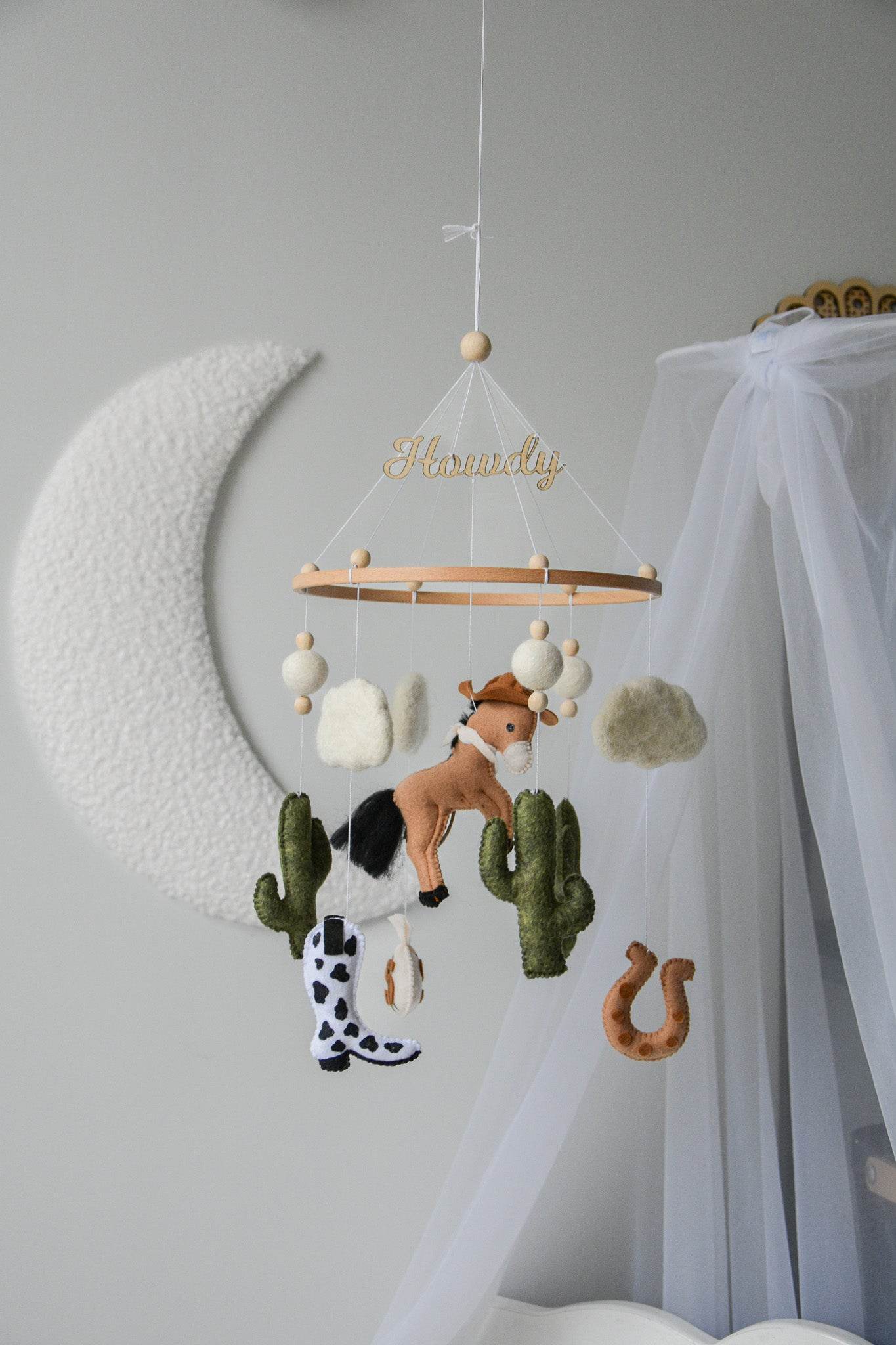 Wild West cowboy ranch themed handmade felt baby mobile - Minidreams Decor