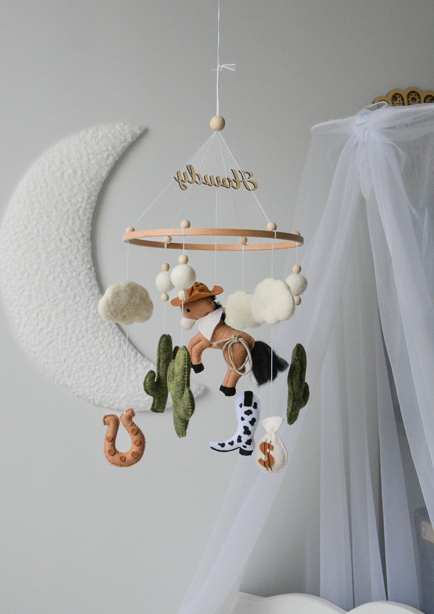 Wild West cowboy ranch themed handmade felt baby mobile - Minidreams Decor