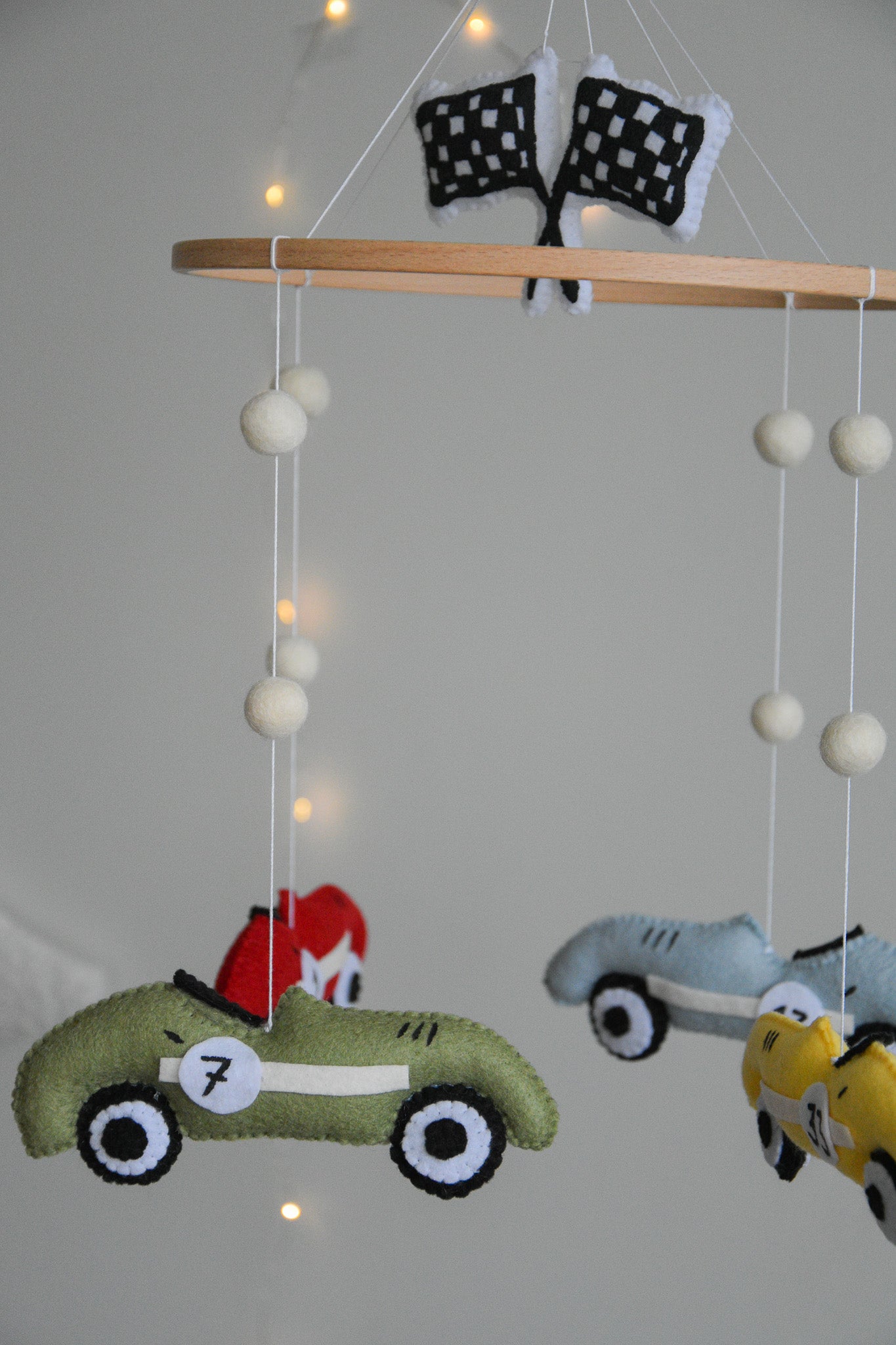 Handmade old school racing cars baby mobile, Neutral nursery mobile, Retro racing baby crib mobile