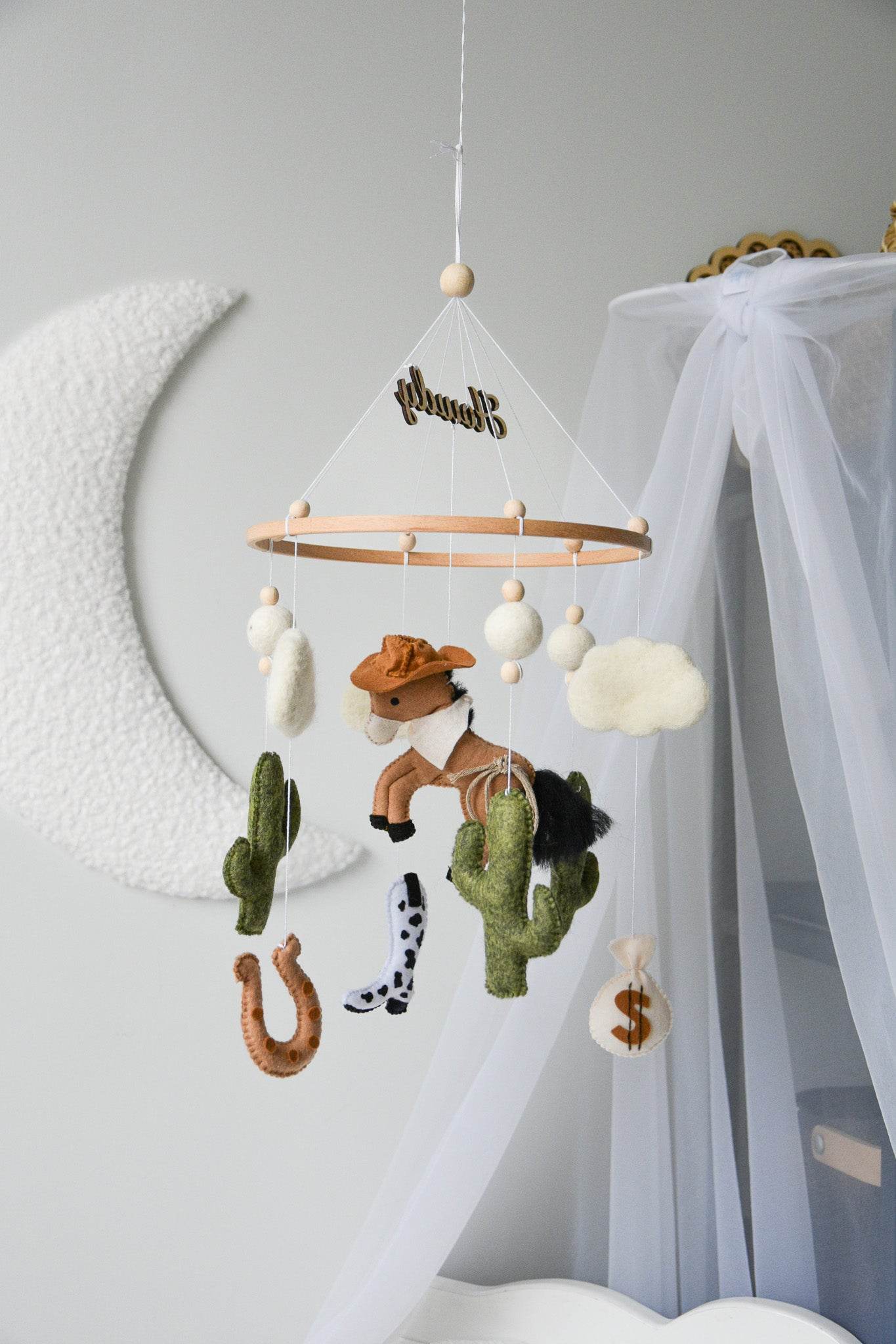 Wild West cowboy ranch themed handmade felt baby mobile - Minidreams Decor