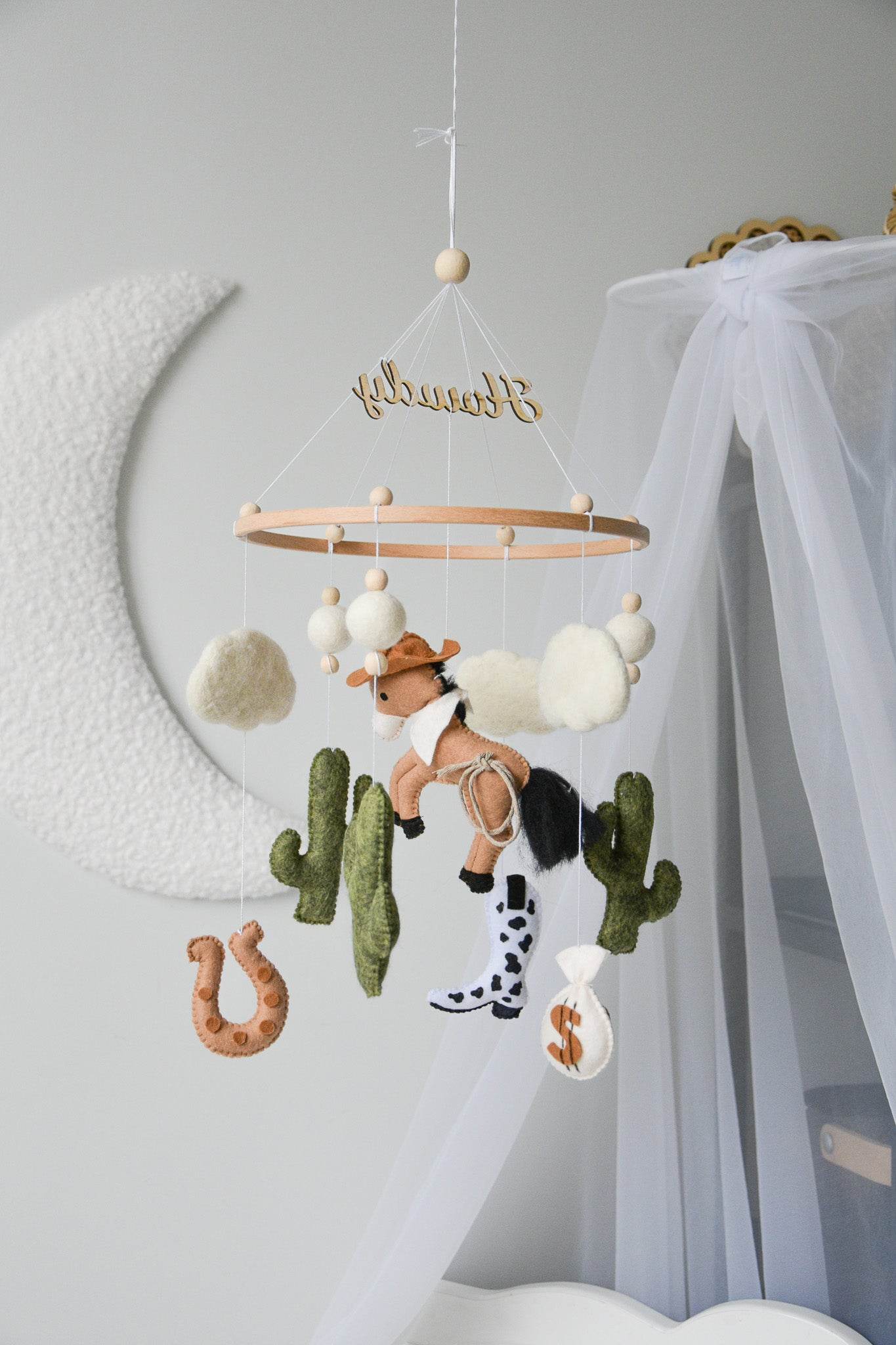 Wild West cowboy ranch themed handmade felt baby mobile - Minidreams Decor