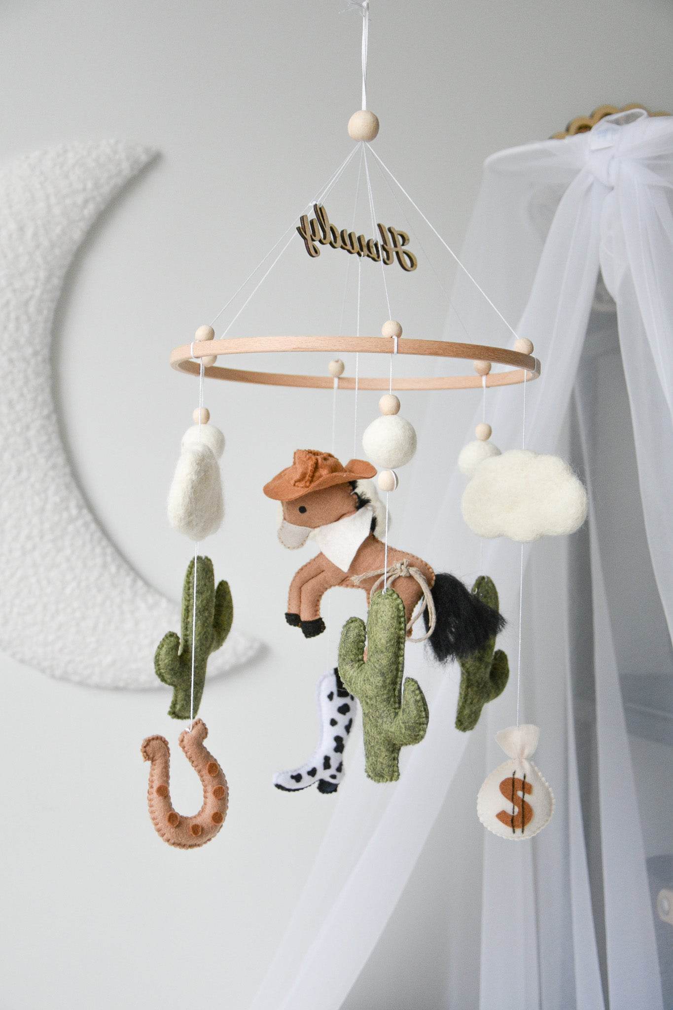 Wild West cowboy ranch themed handmade felt baby mobile - Minidreams Decor