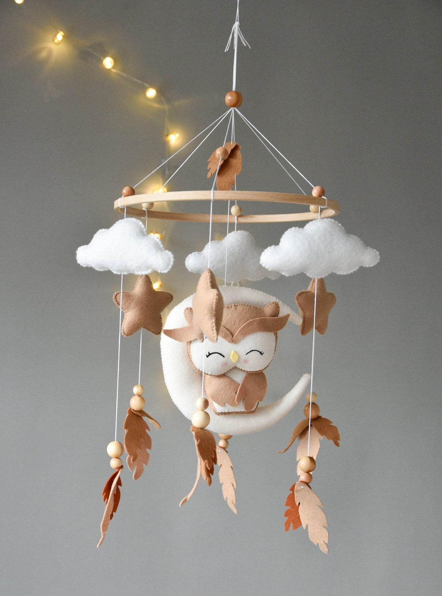 Owl Mobile with clouds and feathers - Minidreams Decor