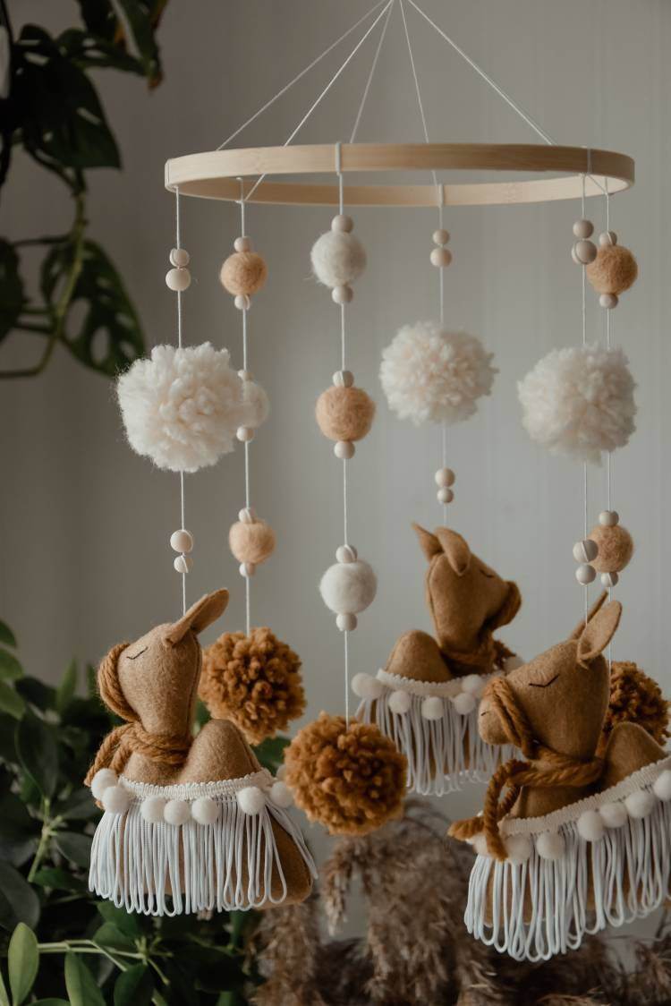 Boho mobile with camel and balls - Minidreams Decor