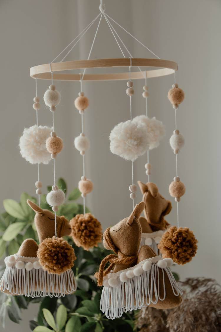 Boho mobile with camel and balls - Minidreams Decor