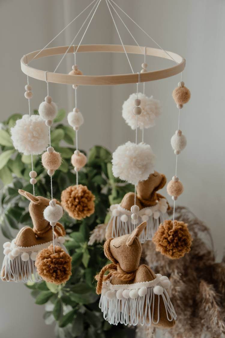 Boho mobile with camel and balls - Minidreams Decor