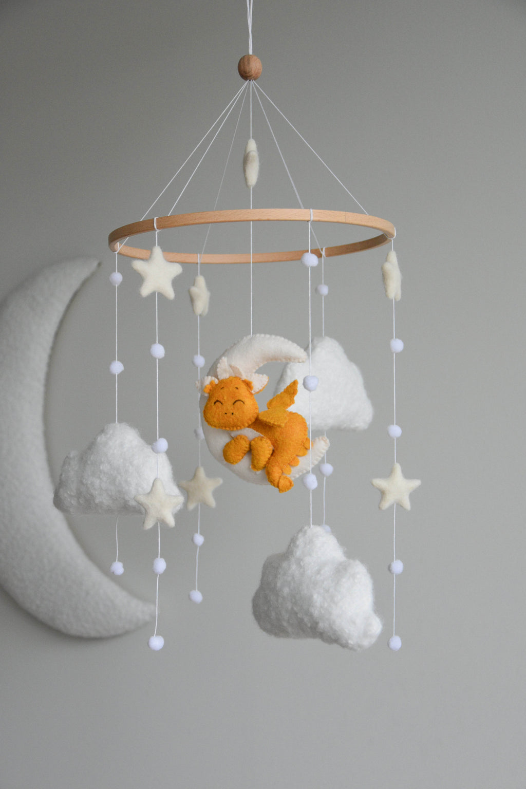 Dragon Boucle clouds and moon baby nursery mobile - Minidreams Decor