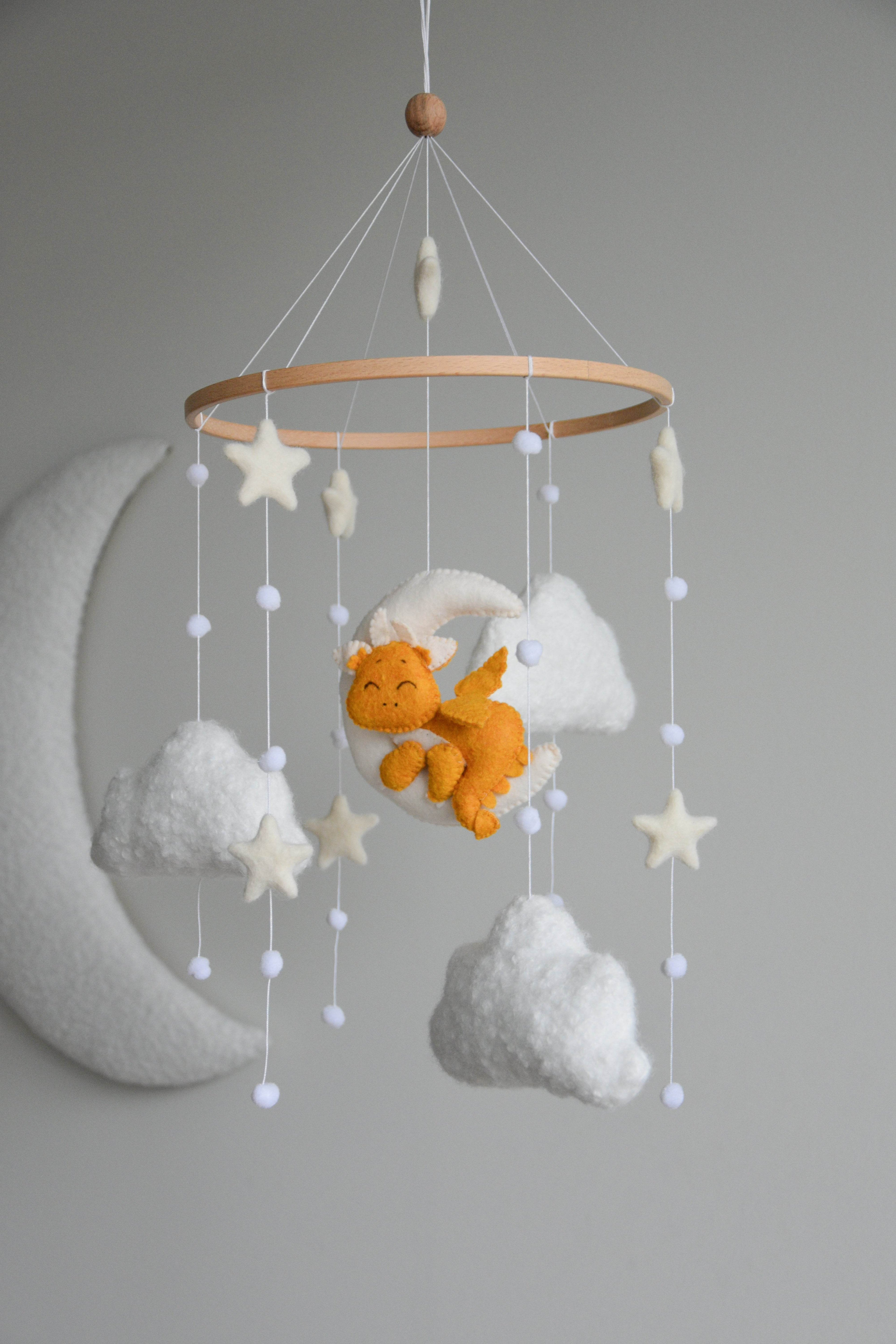 Dragon Boucle clouds and moon baby nursery mobile - Minidreams Decor