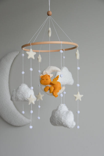 Dragon Boucle clouds and moon baby nursery mobile