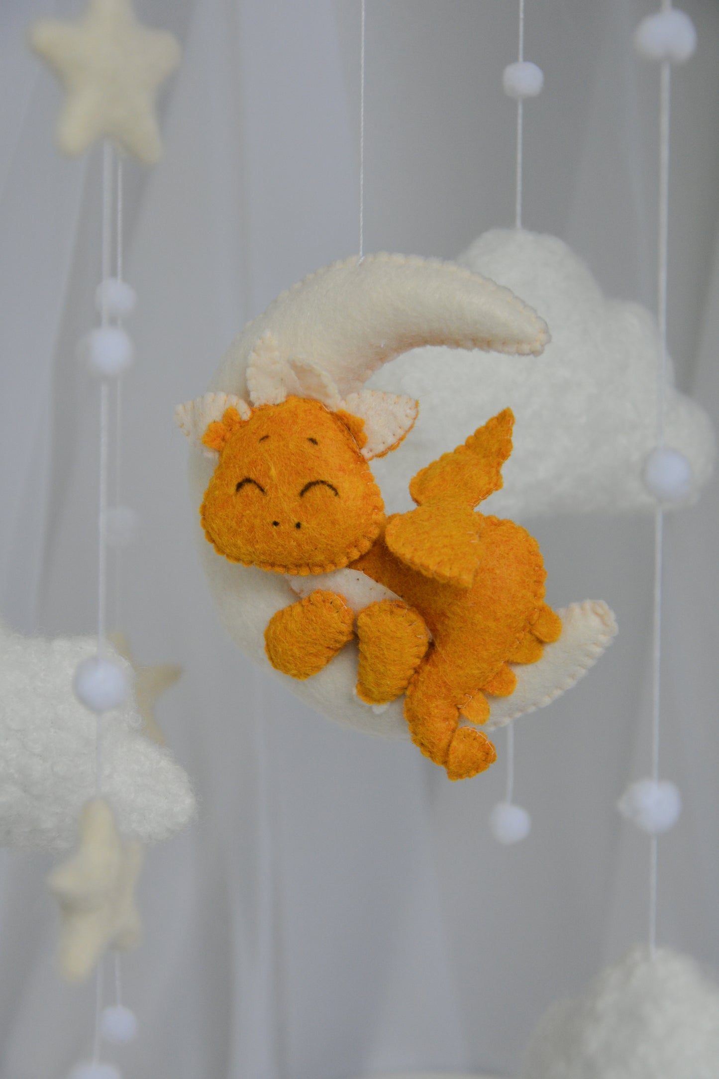 Dragon Boucle clouds and moon baby nursery mobile