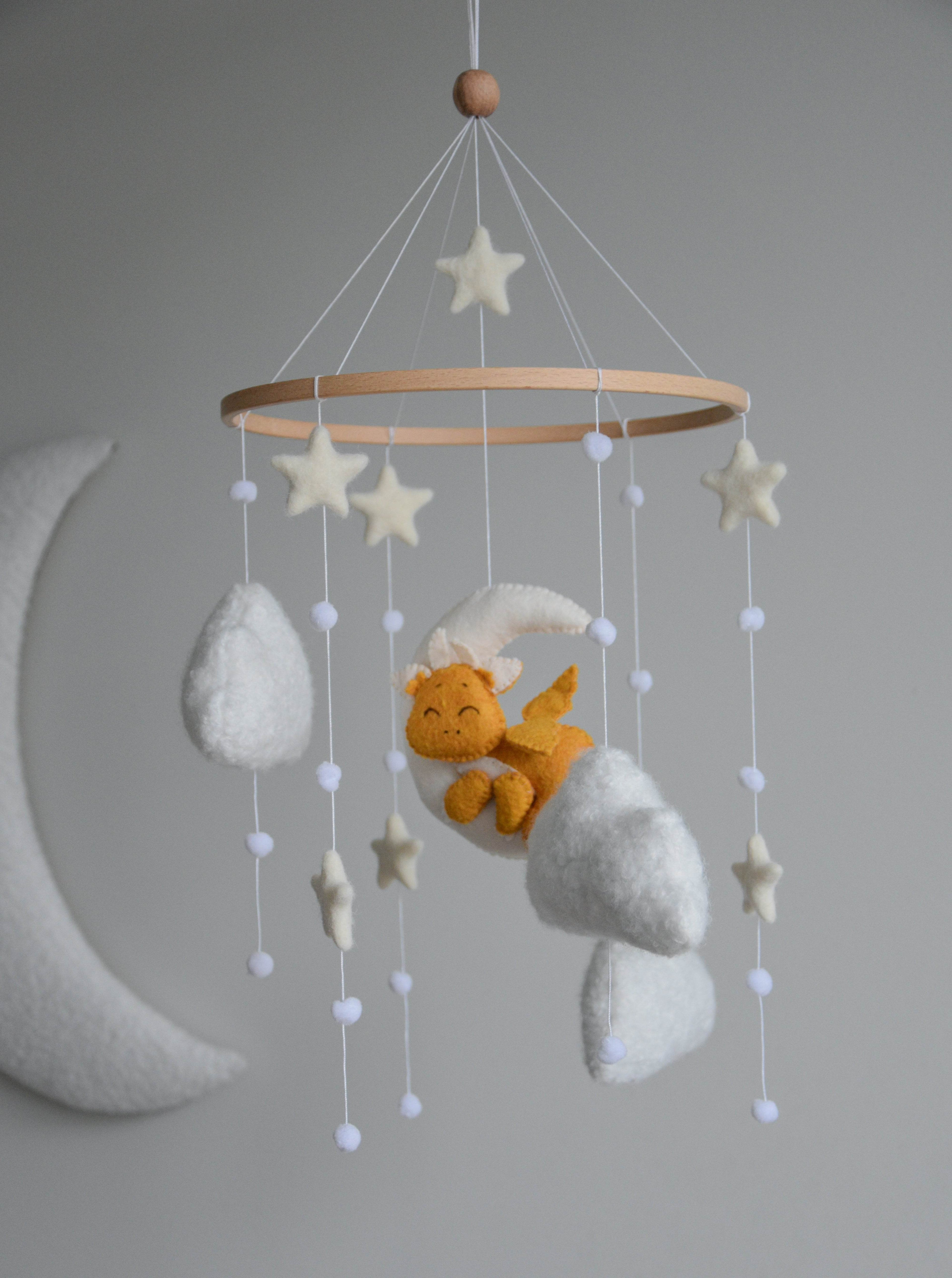 Dragon Boucle clouds and moon baby nursery mobile - Minidreams Decor