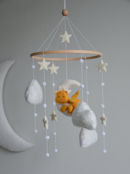 Dragon Boucle clouds and moon baby nursery mobile