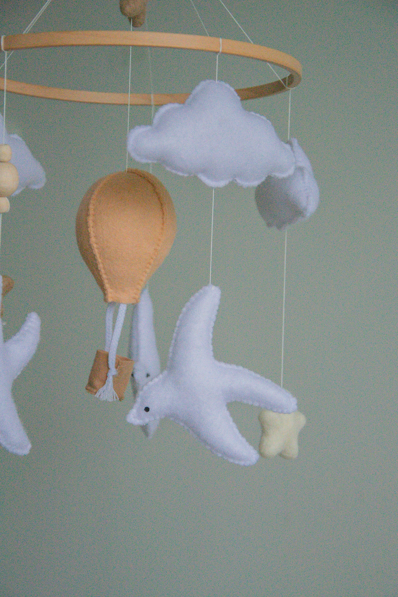 Birds & Hot Air Balloon Baby Mobile – Handmade Neutral Crib Mobile with Clouds and Moon