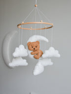 Teddy bear baby mobile with Boucle clouds