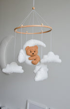 Teddy bear baby mobile with Boucle clouds