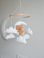 Teddy bear baby mobile with Boucle clouds
