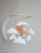 Teddy bear baby mobile with Boucle clouds