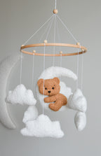 Teddy bear baby mobile with Boucle clouds