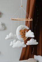 Teddy bear baby mobile with Boucle clouds