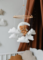 Teddy bear baby mobile with Boucle clouds