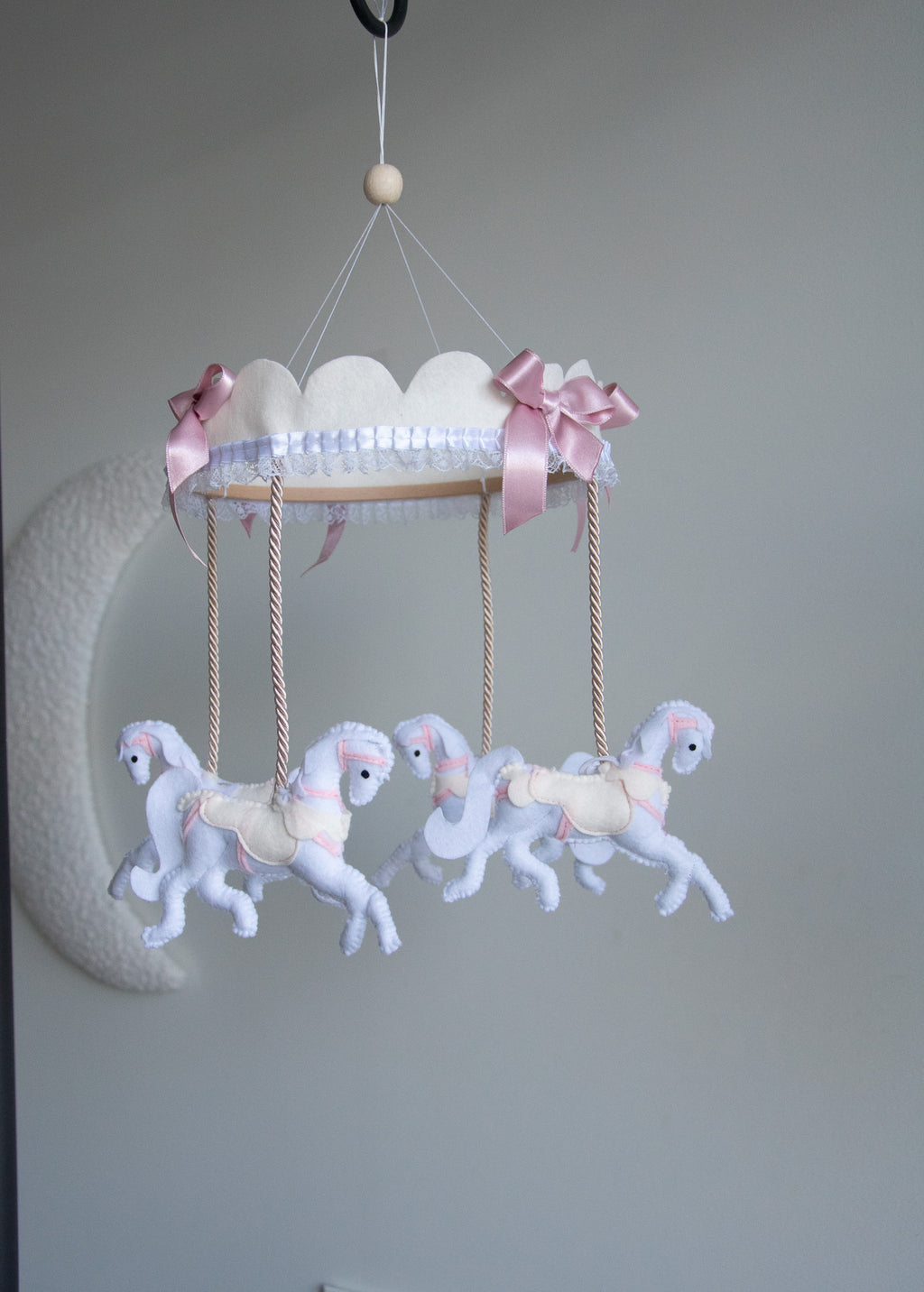 Vintage Horse Carousel Baby Mobile – Handmade Felt Crib Mobile