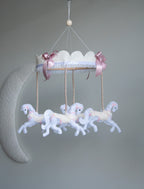 Vintage Horse Carousel Baby Mobile – Handmade Felt Crib Mobile