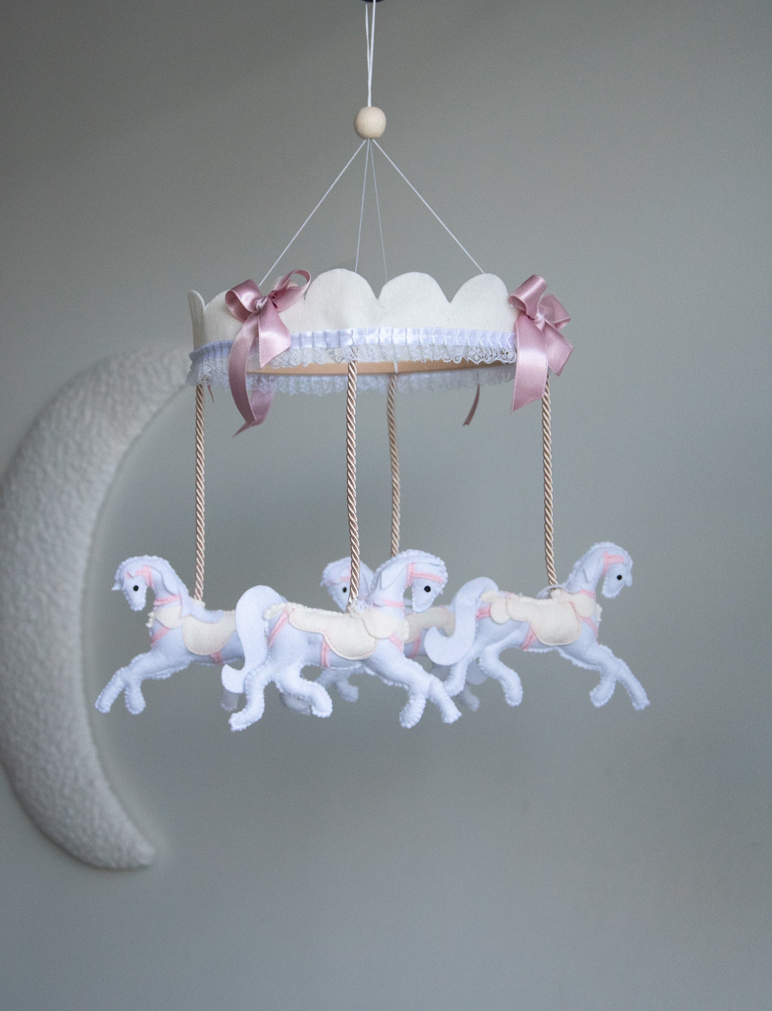 Vintage Horse Carousel Baby Mobile – Handmade Felt Crib Mobile