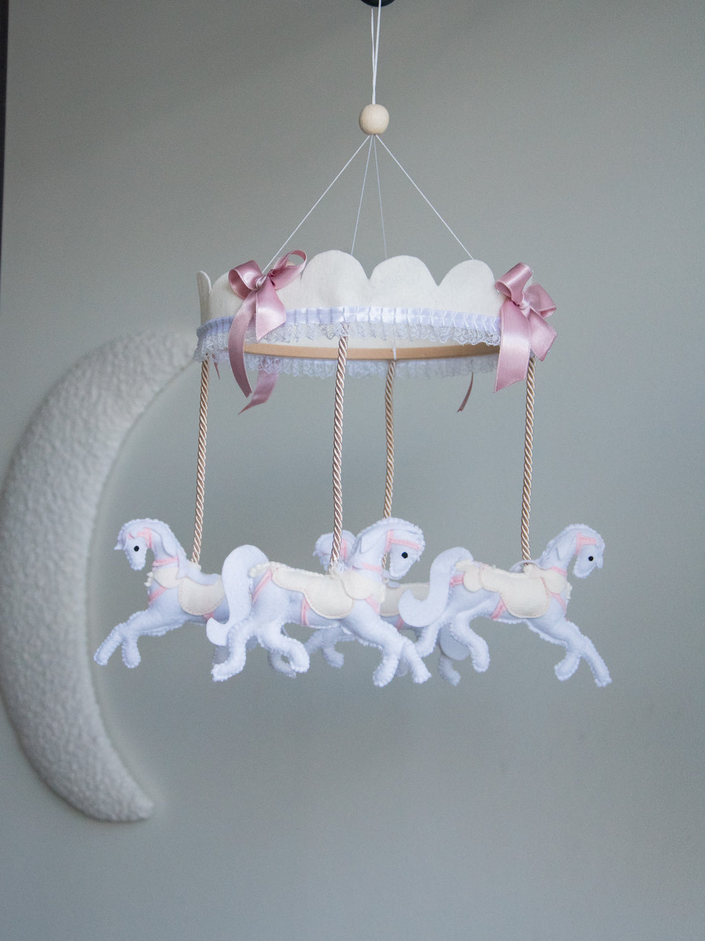 Vintage Horse Carousel Baby Mobile – Handmade Felt Crib Mobile