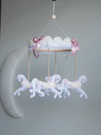 Vintage Horse Carousel Baby Mobile – Handmade Felt Crib Mobile