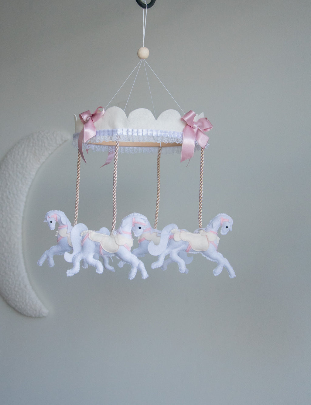 Vintage Horse Carousel Baby Mobile – Handmade Felt Crib Mobile