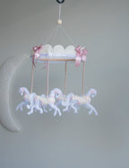 Vintage Horse Carousel Baby Mobile – Handmade Felt Crib Mobile