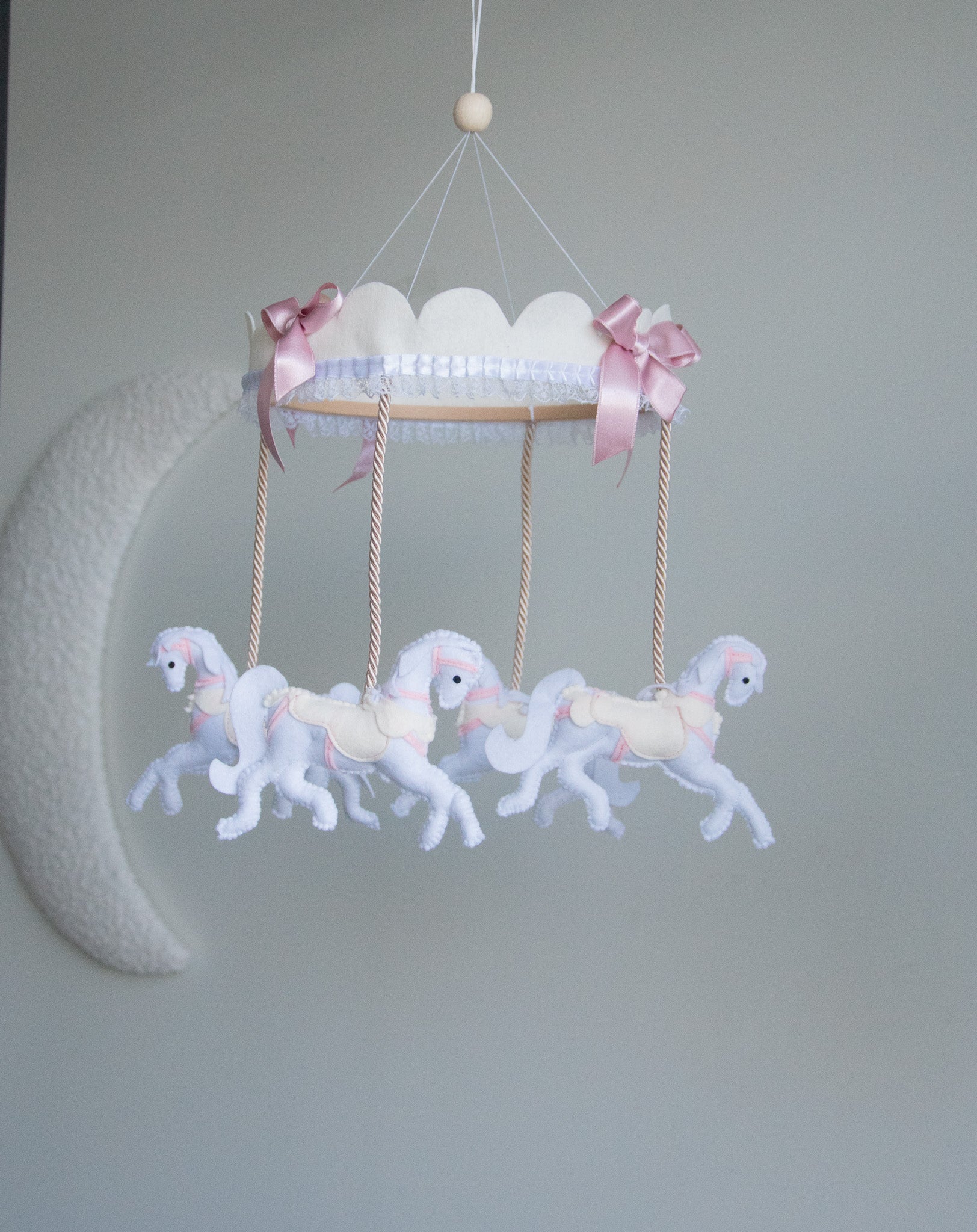 Vintage Horse Carousel Baby Mobile – Handmade Felt Crib Mobile