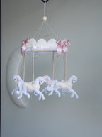 Vintage Horse Carousel Baby Mobile – Handmade Felt Crib Mobile