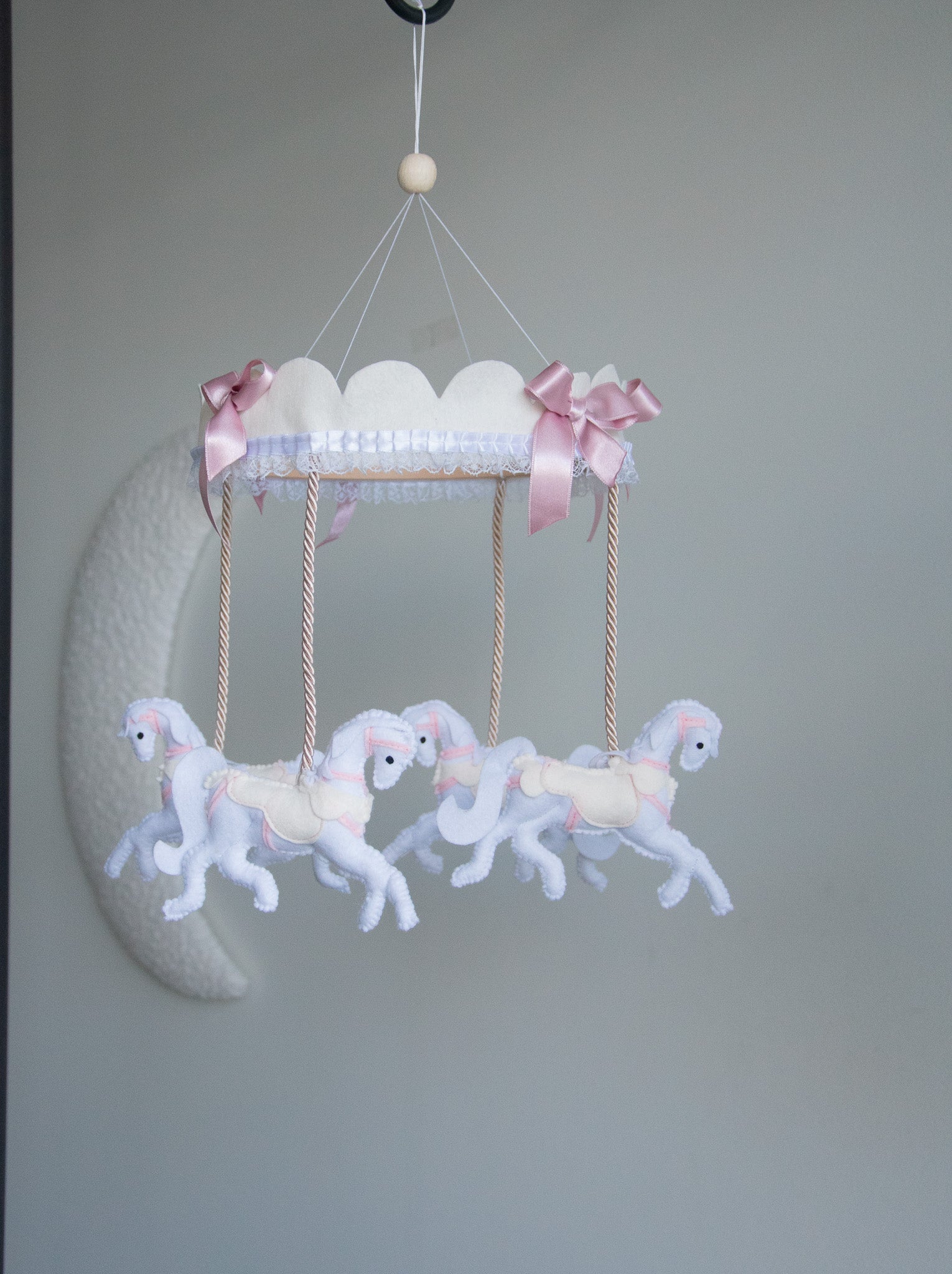 Vintage Horse Carousel Baby Mobile – Handmade Felt Crib Mobile