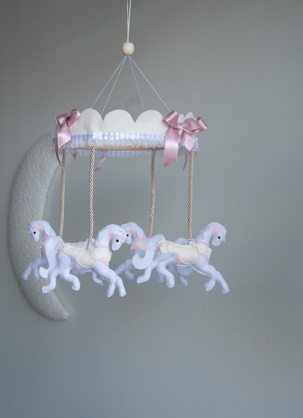 Vintage Horse Carousel Baby Mobile – Handmade Felt Crib Mobile