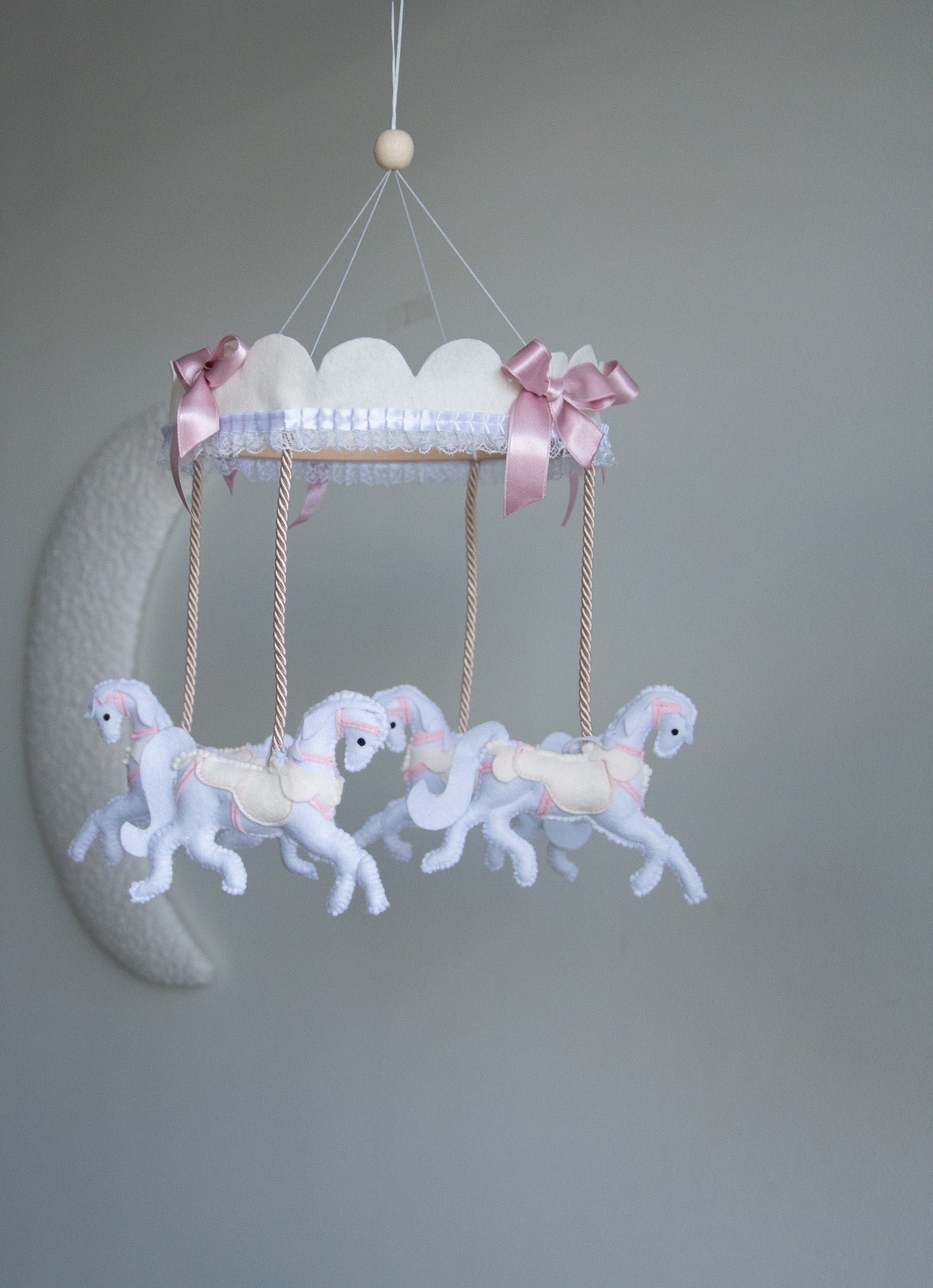 Vintage Horse Carousel Baby Mobile – Handmade Felt Crib Mobile